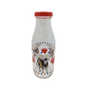 vintage flying cupid cow glass carafe bottle with lid